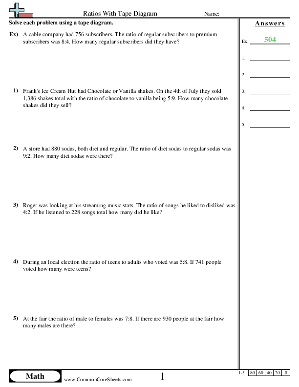 Ratios With Tape Diagram Worksheet - Ratios With Tape Diagram worksheet